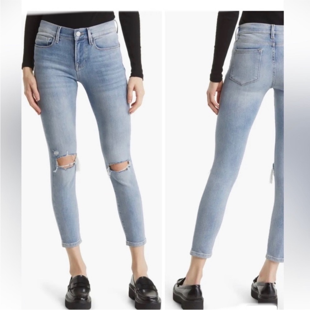 Frame Le Skinny de Jeanne Crop Jeans in Kincord Rips